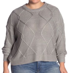 RDI Cable Knit & Crochet Detailing Pullover Sweater Grey Size 1X NWT